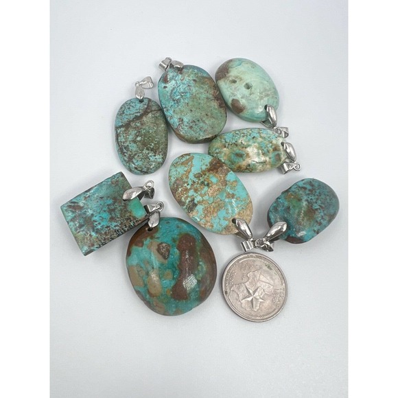 8 Natural Persian Turquoise Pendants Metal Stainless Steel Hook Bulk Lot - Picture 2 of 11